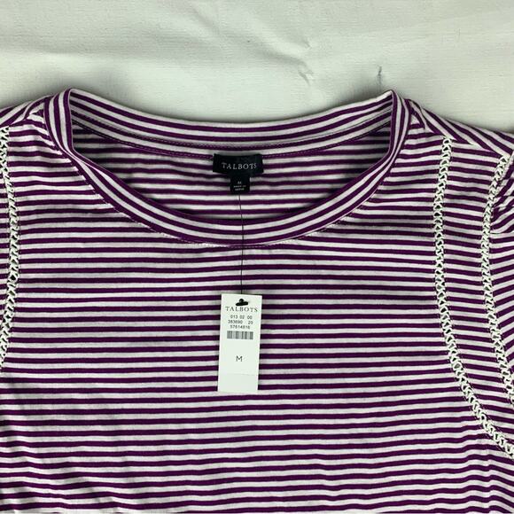 Talbots size medium new Purple Fitted Ribbed Blouse striped puff lace - Picture 6 of 10
